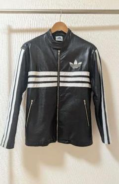 アディダスオリジナルス レザージャケット 羊革 ブラック 表記M シープスキン 羊革】adidas レザージャケット 黒 O XL位 トラックジャケット