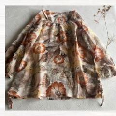 ルシアン 花柄シアーブラウス L ゆったり 七分丈 総柄カットソー