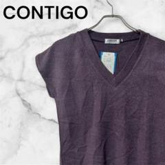 『CONTIGO』 (M〜L) / レディース ニット セーター Vネック 半袖