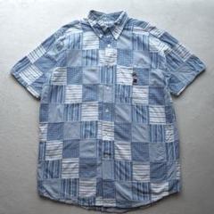 【珍品】90s ラルフローレン ポロベア パッチワーク 半袖チェックシャツ L