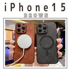 iPhone15 レザー風 ケース ワイヤレス 充電 ブラウン 　新品未使用