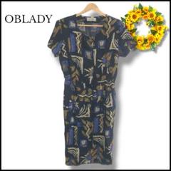 OBLADY ワンピース Aライン ボタン付き 半袖 ロング レトロ 総柄