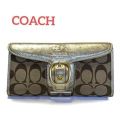 COACH　コーチ　長財布　総柄　シグネチャー　ゴールド　レディース　二つ折り