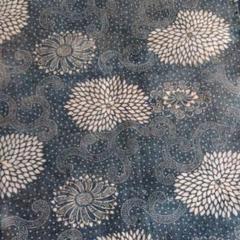 古布　型染め　木綿　藍染め　　菊柄　　34㌢ｘ125㌢