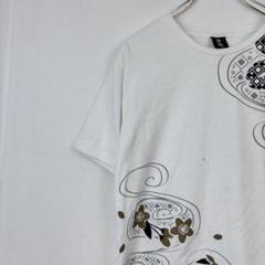 良品✨ 雅結 花柄 和柄 プリント ホワイト Tシャツ 日本 クルーネック 古着