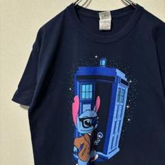 スティッチ　タイダイ染め　アニメ Tシャツ　ディズニー　ネイビー　L ギルダン
