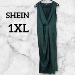 SHEIN CURVE【1XL】 ダークグリーン ワンピース ノースリーブ
