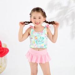 サマー柄120cmベビービキニ水着セパレート水着　帽子付き３点セット　キッズ水着