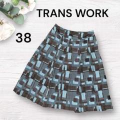 TRANS WORK トランスワーク　幾何学模様 プリーツスカート 38