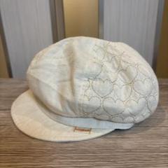 美品キッズ54cm ベージュ×ハート柄　キャツプmelodyheart