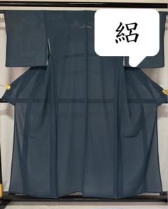 [美品] 小柄　絽　夏着物　色無地　青　紺　薄物　夏物　略礼装　うそつき袖　街着