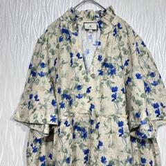 花柄 リネン混 チュニック ふんわり五分袖 ティアード 大きいサイズ XXL