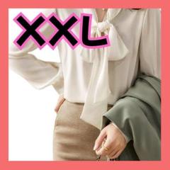 リボンタイ シフォンブラウス 長袖 きれいめ オフィス カジュアル　XXL