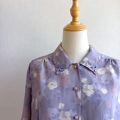 花柄シャツ 七分袖 刺繍襟