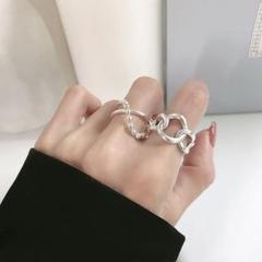 a20☆大特価☆2個セット☆クロス リボン ペアリング☆ 指輪　韓国☆382