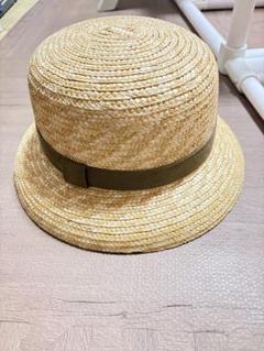 【美品】田中帽子店　リボン付き麦わら帽子 58.5cm