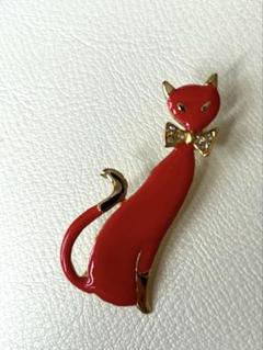 猫ブローチ ねこ 赤猫 RED CAT 昭和レトロ ビンテージ - メルカリ