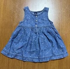 【babyGAP 70cm】デニムブルー 水玉模様 ノースリーブワンピース