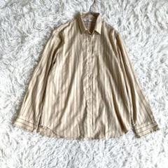 ユニクロ（M）レーヨンストライプブラウス（長袖）ベージュ