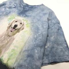 アニマルTシャツ 犬 タイダイ柄 半袖 ブルー XL相当