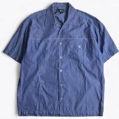 【usa製】old stussy オープンカラー ストライプシャツ 白ステッチ