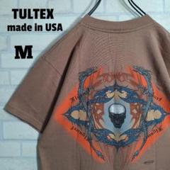 タルテックス★USA製 スカル柄 バックプリント 半袖 Tシャツ 茶 M