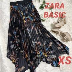 ZARA BASIC XSアシンメトリー黒いプリーツスカート チェーンデザイン