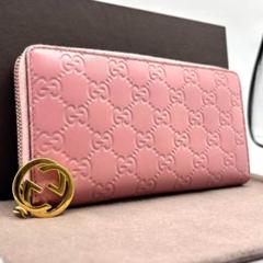 o46 GUCCI グッチ 長財布 ピンク グッチシマ レザー - メルカリ