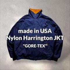 90s USA製GORE-TEXナイロンハリントンジャケット刺繍ロゴネイビー