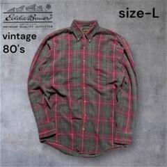 【USA製】80s EddieBauerエディーバウアー黒タグ コットンシャツL