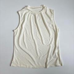 ノースリーブTシャツ 白 S ギャザー ブラウス キレイめ とろみ素材