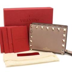 美品 ヴァレンティノ・ガラヴァーニ ロックスタッズ 二つ折り財布 ピンクベージュ VALENTINO GARAVANI ヴァレンティノ ガラヴァーニ 財布 ミニ