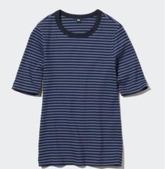 【UNIQLO】リブボーダークルーネックT(五分袖)【Sサイズ】
