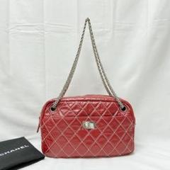 【美品】シャネル Wチェーンショルダーバッグ 2.55 ワイルドステッチ 赤
