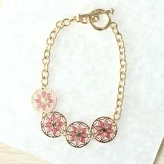 ハンドメイド　レジンブレスレット　赤　花　シンプル　#1【即購入OK】