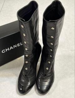 CHANEL 黒 ベルベット ロングブーツ　38.5 サイハイ ブーツ - ストレッチ ベルベット & ラムスキン