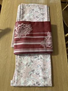 ピンク花柄着物セット 赤　帯　セット　洗える着物　ポリエステル