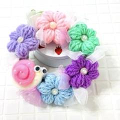 カタツムリ 紫陽花色 お花のリース ハマナカ毛糸 羊毛フェルト ハンドメイド
