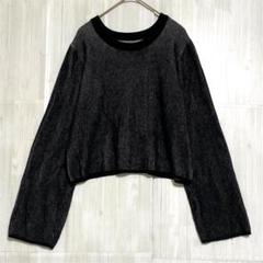 リュミエール　クルーネックリブニット　ショート丈　黒