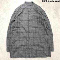 Ripo trenta anni ウィンドウペンバンドカラーロングシャツ グレー