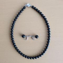 天然ジェット ネックレス＆イヤリングセット K14WG silver 鑑定書有 天然ジェット ネックレス＆イヤリングセット K14WG silver 鑑定