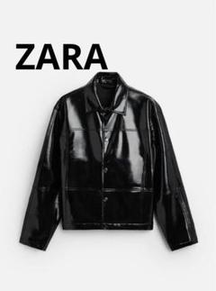最安！ZARA ザラ　シャイニーレザージャケット　黒　メンズ 最安！ZARA ザラ シャイニーレザージャケット 黒 メンズ - メルカリ