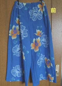 ゆかたリメイク　花柄 ワイドパンツ ゴム入りゆったり