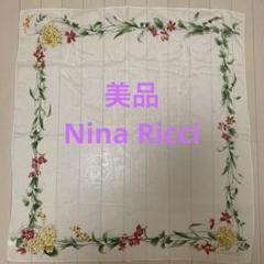美品！Nina Ricci ニナリッチ　シルク　スカーフ　大判　総柄　花柄　ロゴ
