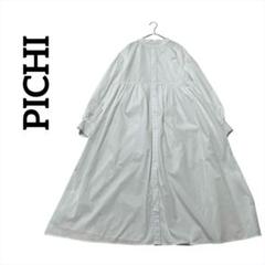 PICHI（ピイチ）バンドカラーウエストギャザーワンピース ホワイト