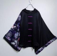 新品未使用 NieR 九尾和柄 2way半袖↔長袖切り替えパーカー Unisex 斜めTWO-TONE PULLOVER PARKA 【和柄九尾】 | NIER CLOTHING
