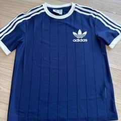 adidas ネイビー ストライプ 半袖Tシャツ M