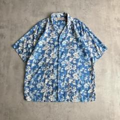 トミーバハマ シルクシャツ 青 パイナップル ボタニカル柄 アロハシャツ