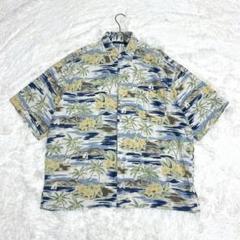 アロハシャツ XL シルク ハイビスカス ビッグシルエット 南国 白 青 黄 緑
