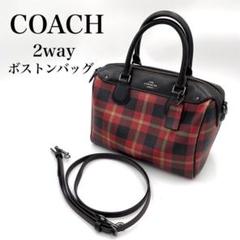 極美品 コーチ COACH チェック サッチェル 2Way ミニボストンバッグ